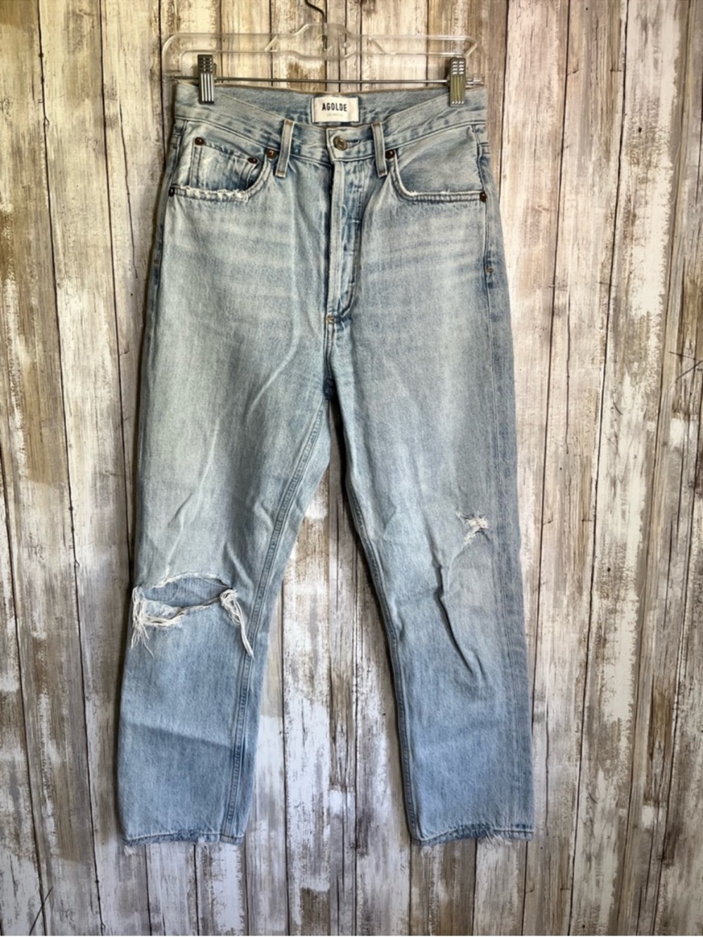 AGOLDE Riley High Rise Straight Crop Jeans Light Wash Raw Hem 25